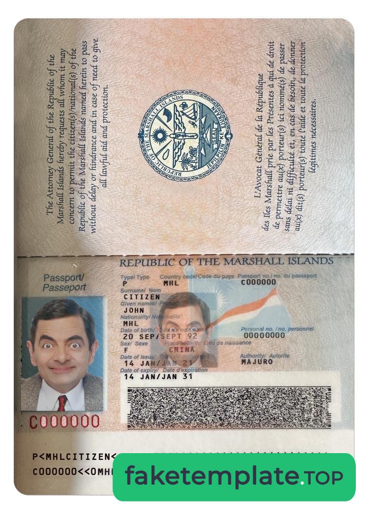 Feature of fake MARSHALL ISLANDS passport example